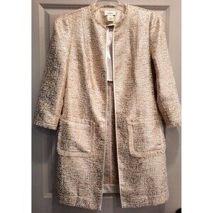 Neiman Marcus Longline Fringe Boucle Jacket S Gold Shimmer Tweed Blazer